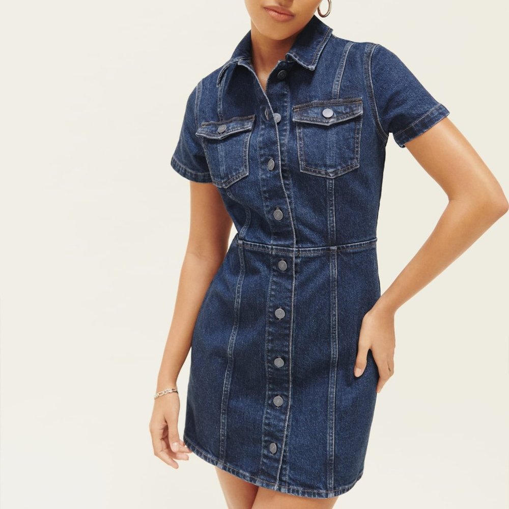 Reformation Dark Blue Denim Mini Dress - Picture 1 of 8